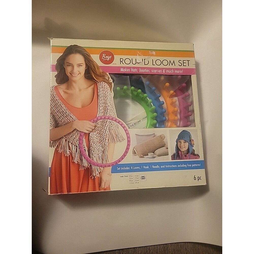 Boye Round Loom Knitting Set 4 Looms Instructions Inc Hook Needle Complete